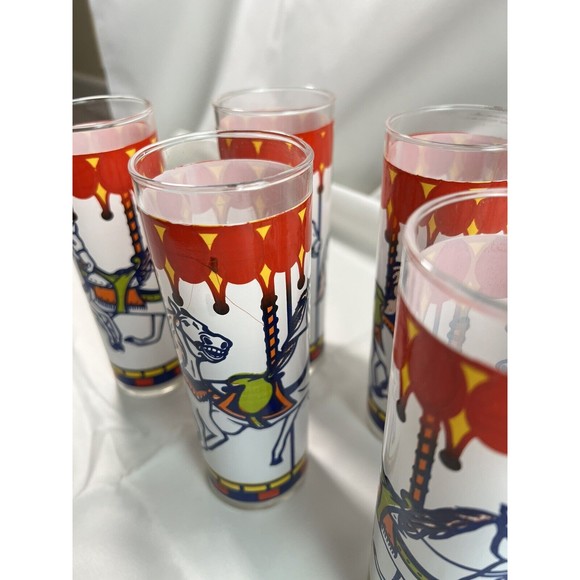 Libbey Glass Carousel Horses Tom Collins Drinking Glass 6pc‎ Set USA 6.75"t 12oz - Picture 4 of 5